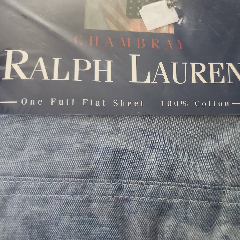 New Ralph Lauren CHAMBRAY Blue Flat Sheet Full, Vintage, Y2K NAUTICAL, PREPPY - Picture 3 of 3